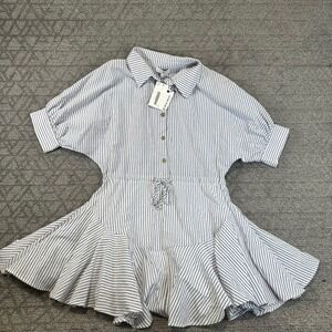 Miou‎ Muse Women's Striped Mini Dress Shirt Dress Collared New with Tags